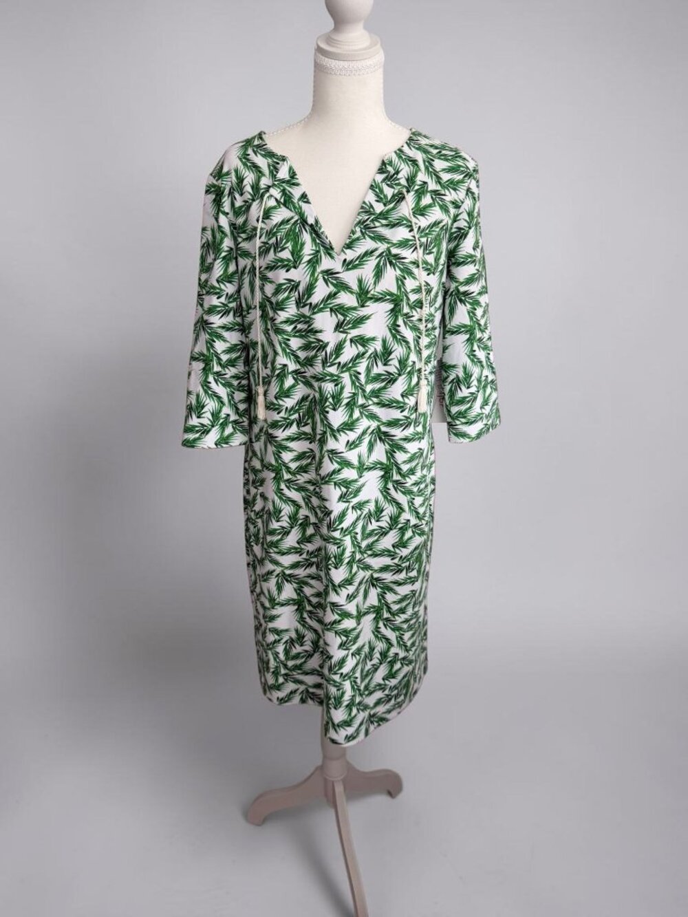 PERSIFOR Leaf Print 3/4 Sleeve Sundress Size Large